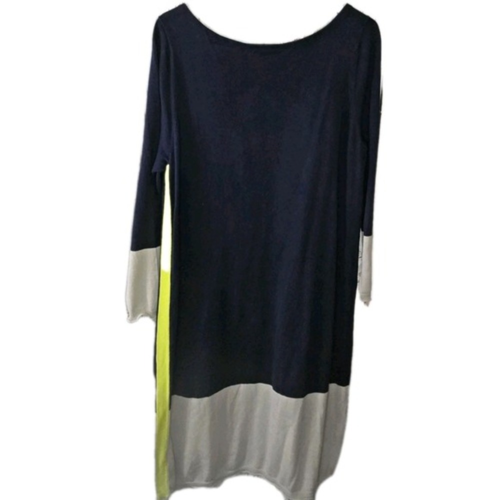 Women's Cashmere Sweater Shift Dress Colorblock Navy & Ivory Size L Magaschoni - Picture 1 of 7